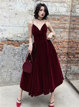 Picture of Charming Sweetheart Straps Tea Length Party Dress,Red Color Formal Dress